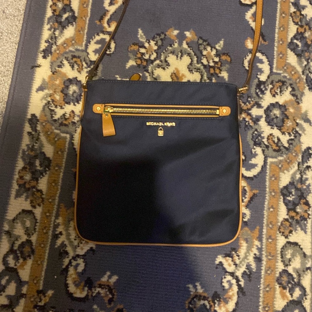 NAVY blue vinyl cross body Michael Kors bag trimming is authentic leather